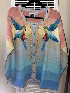 NWOT HSN Storybook Knits Cardigan Sweater Women's 2X Long Sleeve Parrot