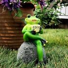 Frog Statue for Garden, Drinking Coffee Green Frog Figurine for Outdoor Decor Ya