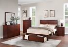 Bedroom Brown Finish 6p Set Cal King Size Bed w Drawer Dresser Mirror Chest 2xNS