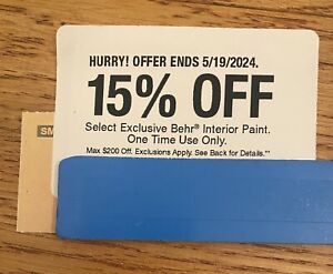 HOME DEPOT Coupon 15% OFF Behr Interior Paint Max $200 Exp. 5/19/24 in store