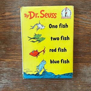 New ListingOne Fish Two Fish Red Fish Blue Fish Dr Seuss 1960s Hardcover W/ Dust Jacket VG-