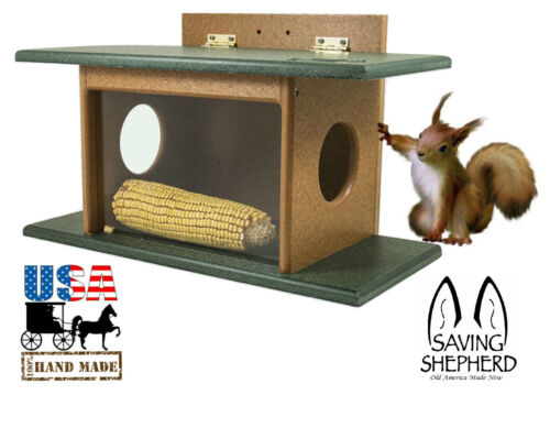 SQUIRREL HOUSE FEEDER See-Thru Wall Tree Post Mount Recycled Poly AMISH HANDMADE