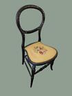 Victorian Floral Needlepoint Seat Hitchcock Chair Abalone inlay Design Small