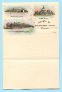 New Listing1893 Chicago World’s Fair 2 COLOR LITHO STATIONERY 6 Columbian Expo Buildings