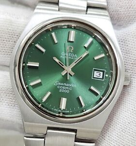 OMEGA SEAMASTER COSMIC2000 AUTOMATIC DATE CAL1012 GREEN DIAL MEN'S WATCH