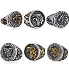Men Viking Wolf Head Ring Stainless Steel Rune Pagan Protection Nordic Amulet