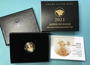 🦅2021-W American Gold Eagle 1/10 oz. Proof Coin ~ Type 2  w/ COA and Box🦅