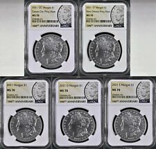 2021 - 5 COIN MORGAN SILVER DOLLAR SET, NGC MS70, 100TH ANNIVERSARY, IN HAND