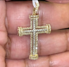 10K YELLOW GOLD 1.10 CARAT 1.50 INCHES REAL DIAMOND MEN CROSS PENDANT WITH 18 IN