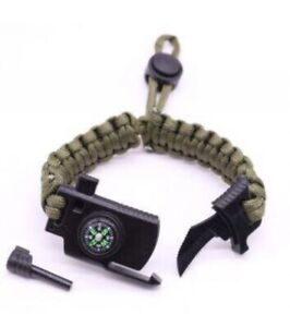 Adjustable Paracord Survival Hiking Bracelet Fire Starter Compass Whistle, Cut