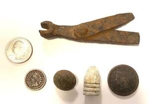 New ListingDug Relics of Gettysburg PA 1853 & 1860 Cents, Musket Tool, I Button, Bullet