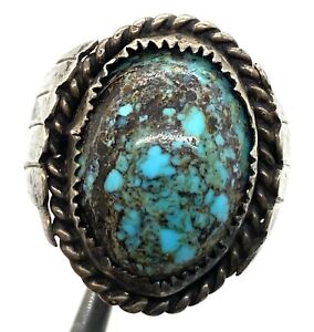 Mens Oval Old Pawn Native American Raw Turquoise Sterling Silver Ring Size 11