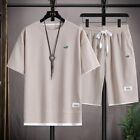 Men's Two Piece Set Linen Fabric Casual T-Shirt and Mens Sports Suit Fashion