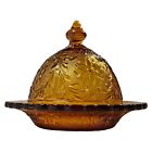 New ListingVintage  Amber Tiara Glass Covered Butter Cheese Dish Charcuterie MCM Barware