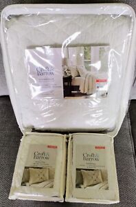 New Listing3p White Quilted Queen Comforter Shabby Chic Bedspread & Std Pillow Shams Set