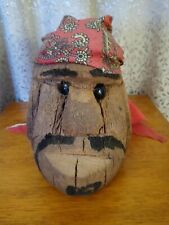 Hand Carved Coconut Pirate Head Sit Or Wall Hang Folk Art Tiki Bar Mexico