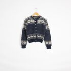 Vintage Norse Wool Cardigan Sweater Womens Small - Metal Button Winter Pattern