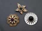Lot of 3 Vintage Flower Brooches Pins Gold Silver Tone Sarah Coventry