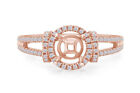 1/4 Ct Semi Mount Wedding Band Ring Natural Diamond 10K Rose Gold For Women
