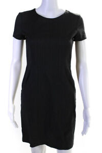 Theory Womens Wool Pin Striped Short Sleeve Sheath Dress Gray Size 0