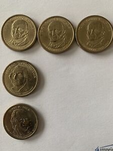 Lot Of 5 President Dollar Coins Washington Adam’s Polk Philadelphia