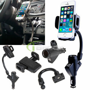 2 USB Car Charger Holder Mount With Cigarette Lighter Chargers for Phone Samsung