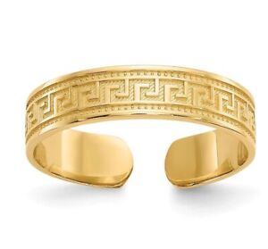 3D Adjustable Greek Key Band Toe Ring Solid Real 10K Yellow Gold