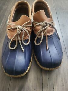 LL Bean Boots Womens 9 W Maine Duck Navy & Brown Leather Lace Up Shoes USA