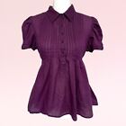 vintage y2k purple indie boho fairy academia puff-sleeve collared babydoll top L