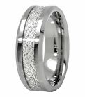 Free Engraving - 8mm Tungsten Carbide with Meteorite Inlay Wedding Band Ring