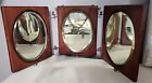 Antique Victorian Tri-Fold Hanging Wood Shave 3 Mirror Beveled Glass