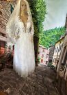 White Tulle Appliqué Long Sleeve Wedding Dress Veil Sold Separately