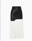 Micas Contrast Pleated Faux Leather Midi‎ Skirt size XL White