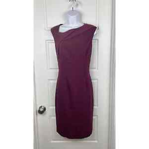 Tahari Dress Size 6 Burgundy Sleeveless Asymmetrical Neckline Sheath