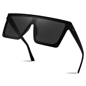 Square Oversized Sunglasses for Women Fashion Flat Top Large Black Frame Shades