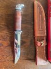 VINTAGE 1980 10 Dot CASE XX 366 LEATHER HANDLE FIXED BLADE WITH SHEATH
