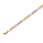 10k Gold Hollow Tri-Color Figaro Chain Necklace 18-26 Inches 3.2MM/4.0MM/5.1MM