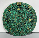Aztec Mayan Sun Wall Calendar Mexico Vtg Green Crushed Malacite Stone Folk Art