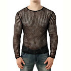 Fashion Men's Fishnet Sheer Tops Long Sleeve See Through Punk Tee Shirt Clubwear