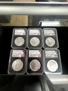 New Listing2021 6 Coin Silver Morgan and Peace Dollar Set NGC MS70 MILES STANDISH SIGNED