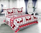 Christmas Embossed Printed Bedspread Coverlet Quilt Set Red Xmas Deer Snowflake