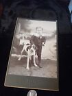 Lg Antique Cabinet Card BOY WITH DOG