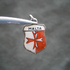 Malta Island Maltese Cross Vtg 935 Silver Enamel Travel Shield Bracelet Charm