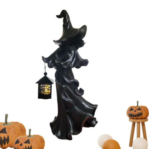 Witch With LED Lantern Cracker Barrel Black Resin Ghost Halloween Decor 2023