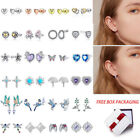 Fashion Women Solid S925 Sterling Silver Elegant CZ Stud Hoop Earrings Jewelry