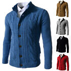 Mens Casual Sweater Cardigan Knitted Jacket Single Breasted Collared Tops Coat