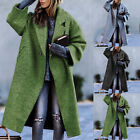 Women's Oversized Notched Collar Wool Blend Single Breast Midi Long Trench Coat