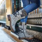 Women Winter Warm Back Lace Up Mid To Low Square Yarn Stitching Heel Snow Boots