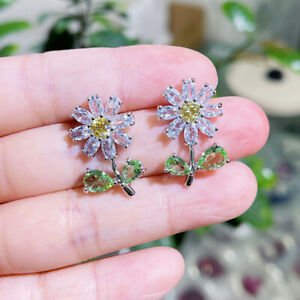 Pretty Flower 925 Silver Filled Stud Earring Women Cubic Zircon Wedding Jewelry