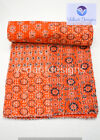 Single Kantha Quilt Bedspread Patchwork Cotton Orange Boho Gypsy Blanket